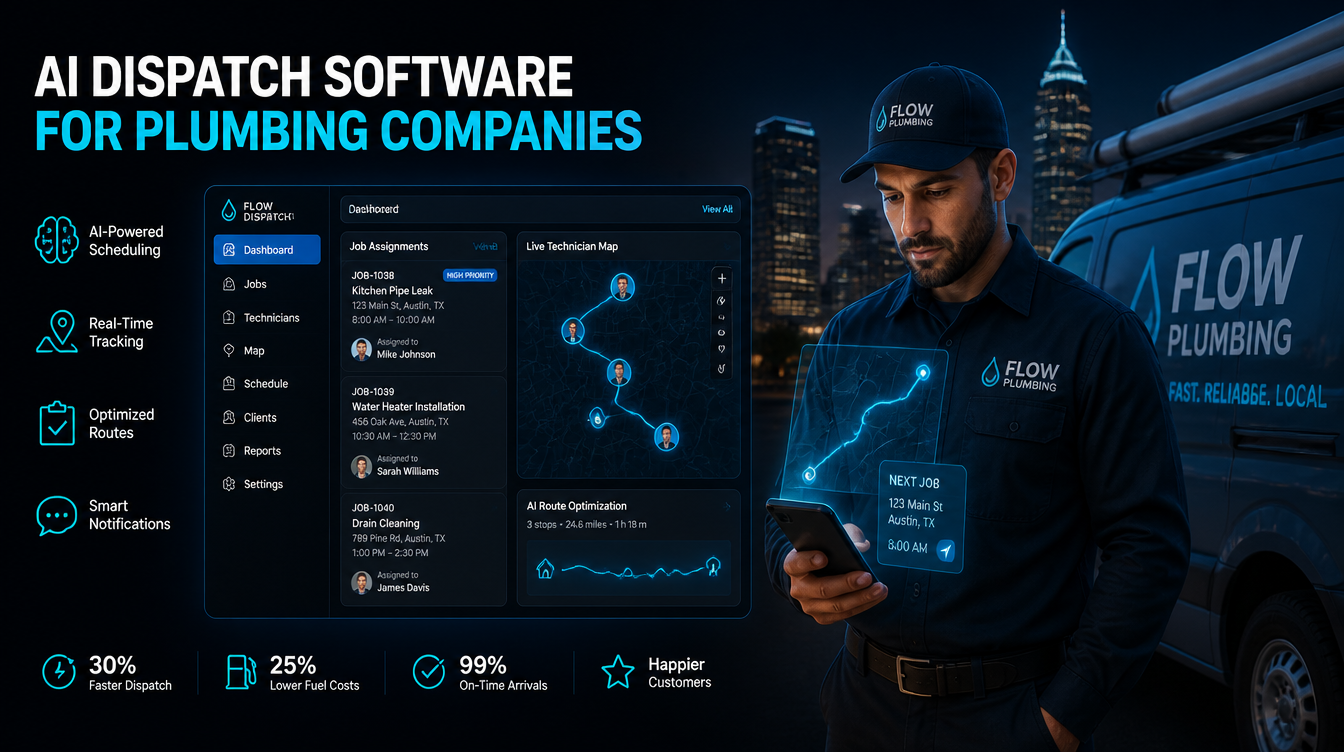 Plumbing AI Dispatch Software for Small Fleets: Run 5 Technicians Without a Full-Time Dispatcher (2026 Guide)